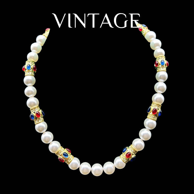 Full-Set Contrasting Enamel Versatile, Elegant, and Fashionable Pearl Necklace and Earring Set
