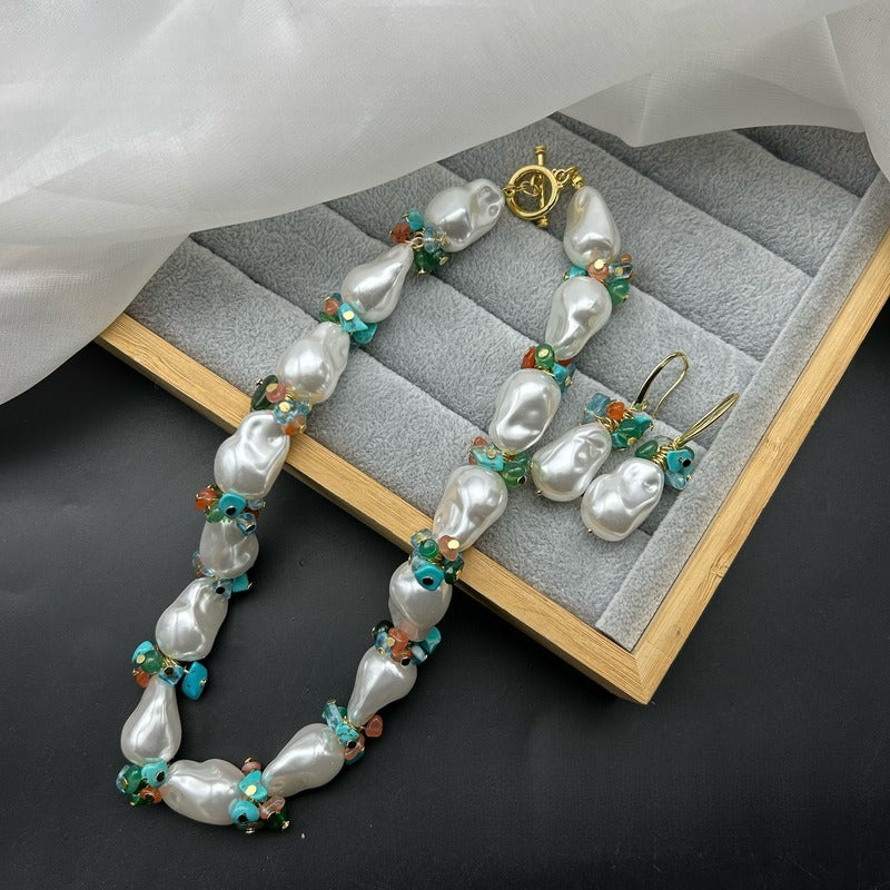 Versatile Pearl Necklace and Pearl Stud Earring Set