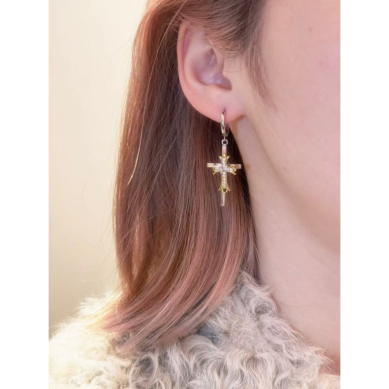 Jesus Cross Hoop Earrings for Women | Gold & Silver Dangle Cross Earrings | Christian Faith Jewelry | LEILR