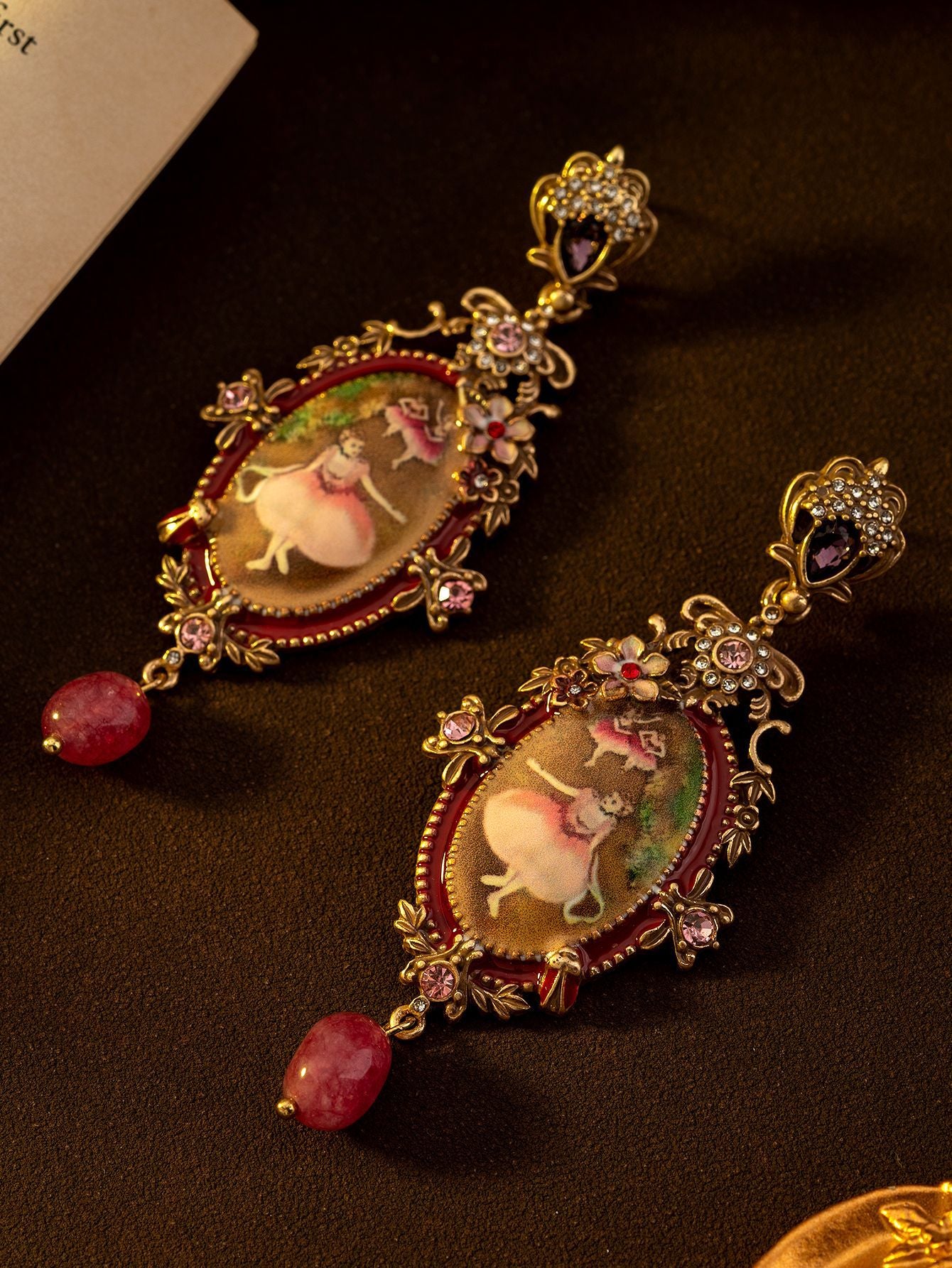 Timeless Vintage Oil Painting Ballet Girl Stud Earrings Distressed Floral Bee Relief Carved Light Luxury Earrings