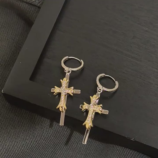 Jesus Cross Hoop Earrings for Women | Gold & Silver Dangle Cross Earrings | Christian Faith Jewelry | LEILR